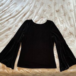 Deep Navy Fitted Velvet with Bell Sleeve Blouse